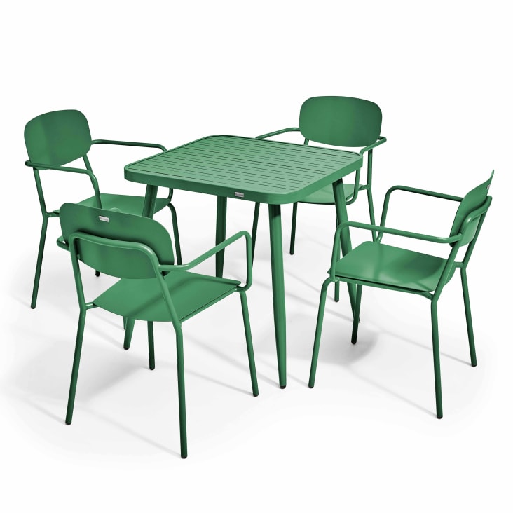 Ensemble table de jardin et 4 fauteuils en aluminium vert olive-Bristol