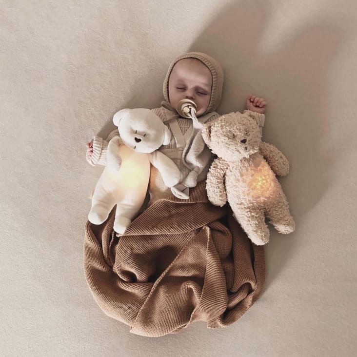 Gaston Ourson Lumineux blanc-gris - doudou ourson veilleuse bébé