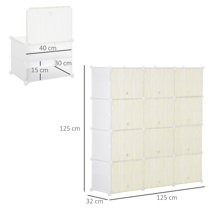 Homcom Guardaroba Modulare Scarpiera Cubi Scarpiera Modulare 16 Cubi in PP,  Bianco e Nero in Plastica, a 6 Ripiani 2 Righe