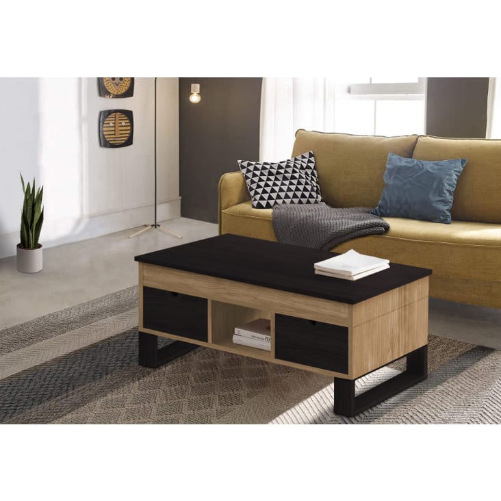 Mueble TV con almacenaje y vinilo efecto roble y negro L190cm Arguin