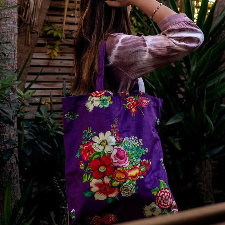 Tote Bag aus Samt Floraler Druck Violett Hanami Maisons du Monde