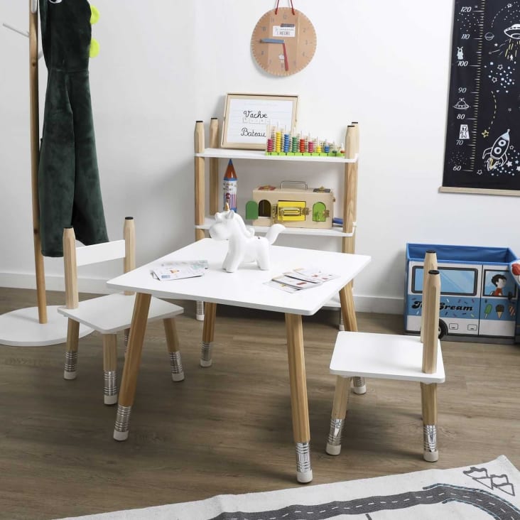 Table pour enfant avec 2 chaises en mdf blanc Crayons