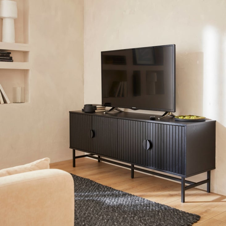Meuble tv décor bois rainuré noir-Bazalt cropped-5