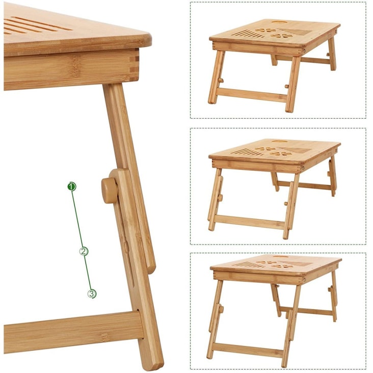 Table De Lit Pliable HUOLE - Alliage Aluminium, Réglable Hauteur, Pour PC, Petit Déjeuner
