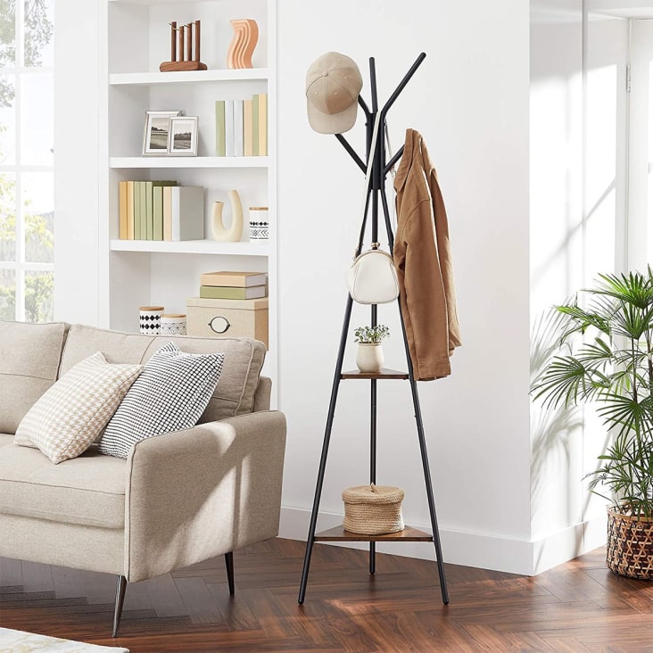 Porte manteau sur pieds avec 2 etageres H179 cm Noir Maisons du Monde