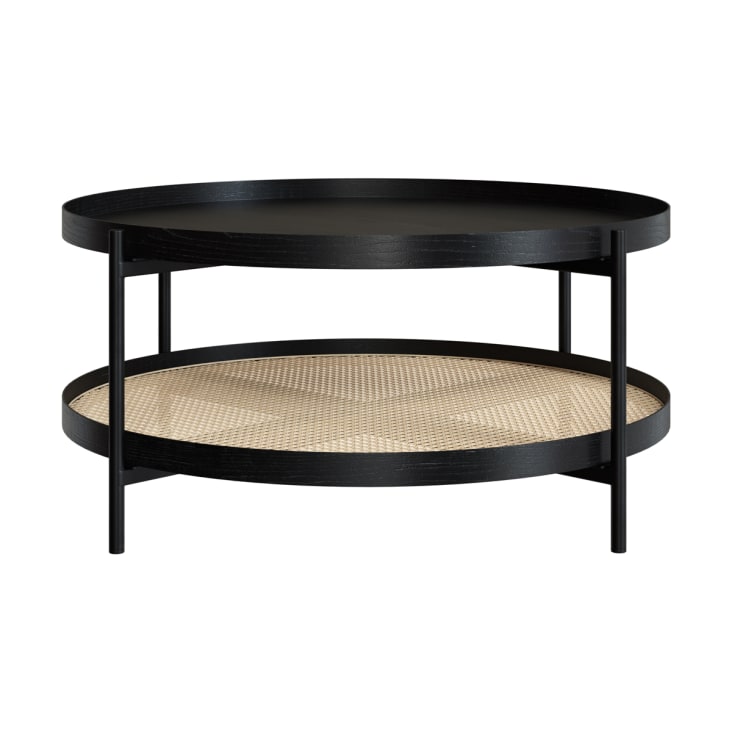 Tavolino in canna e legno di mindi nero D84 cm