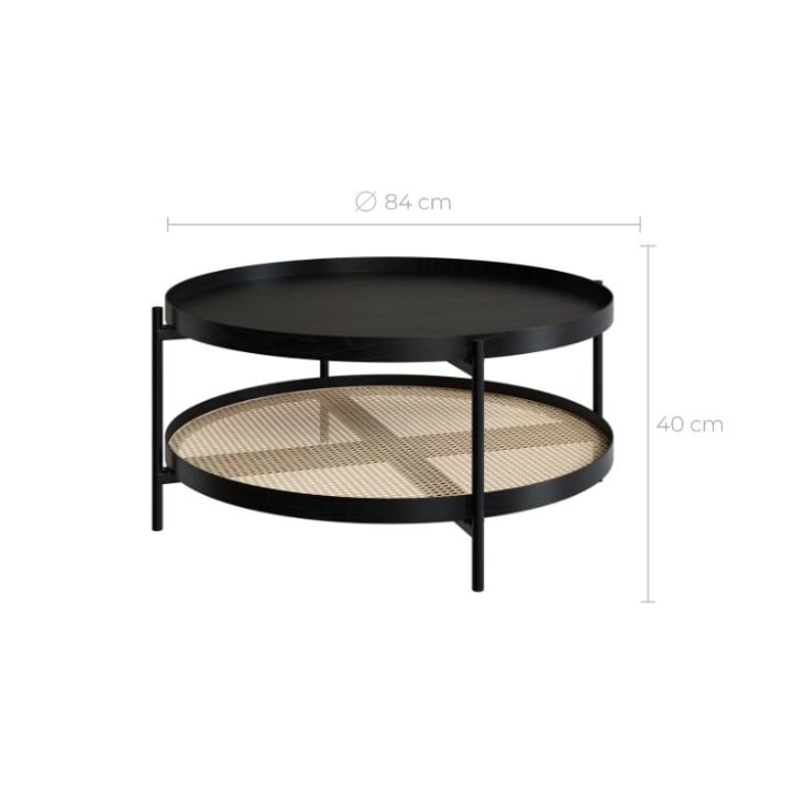 Tavolino in canna e legno di mindi nero D84 cm