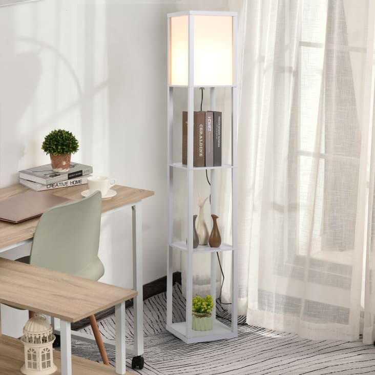 Lámpara de pie con estantes 26 x 26 x 160 cm color blanco cropped-2