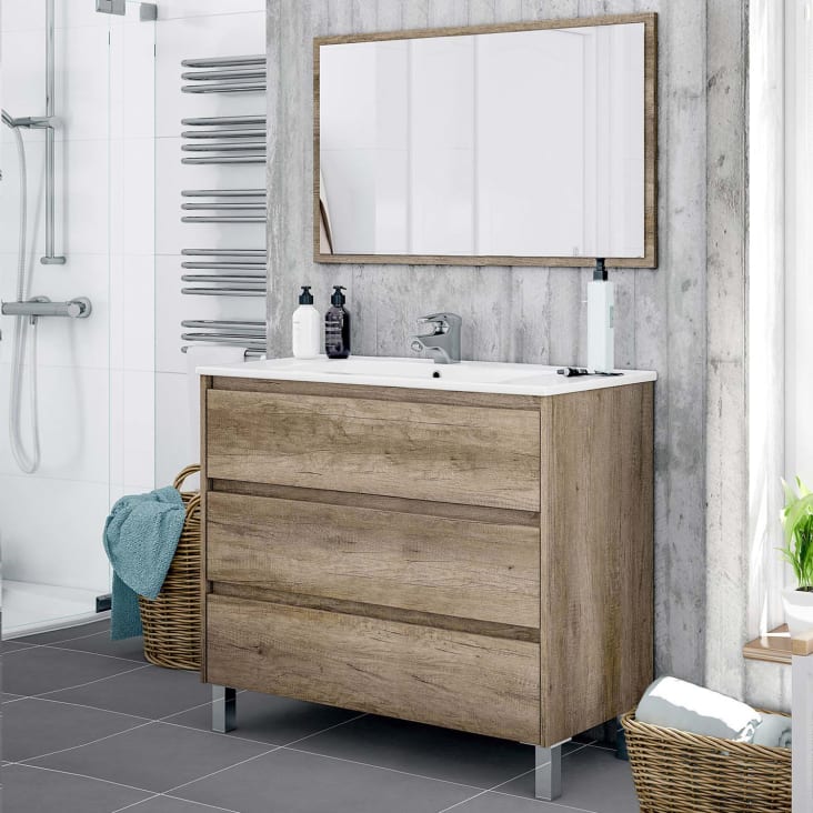 Mueble de baño 3 cajones con espejo, sin lavabo, 100 cm DEVIN