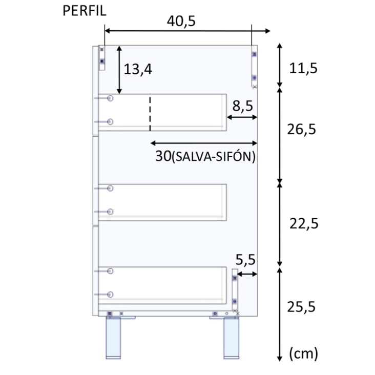 Mueble De Baño Sin Lavabo Siri Top - Ancho 80 Cm, Blanco Brillante, Con 2 Cajones, Encimera Hidrófuga Personalizable