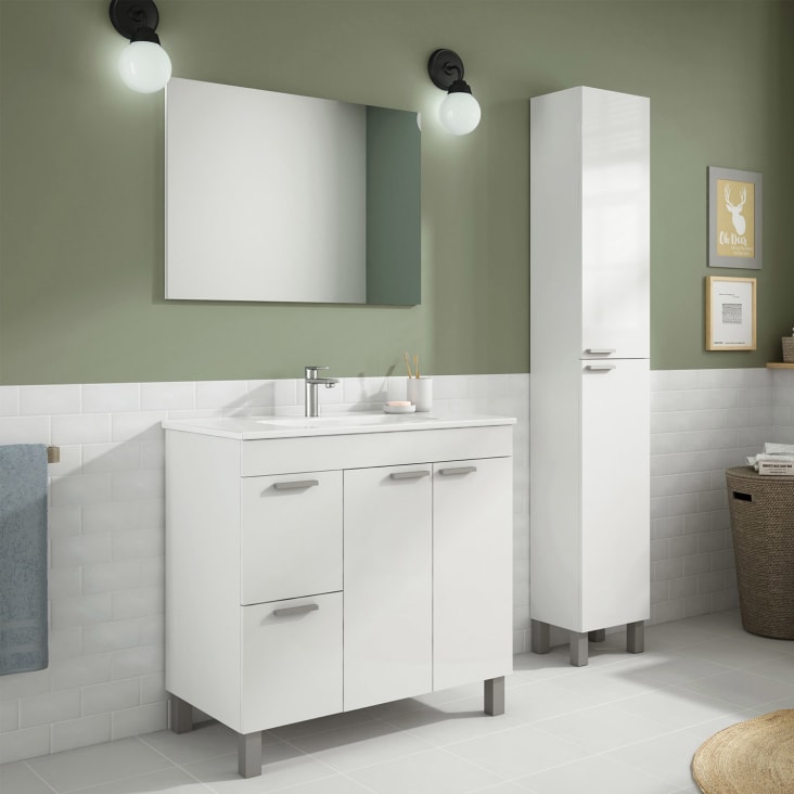  Mueble de baño con lavabo de 2 unidades, armario de espejo  inteligente LED, espejo de baño, armario de almacenamiento con cajones :  Hogar y Cocina