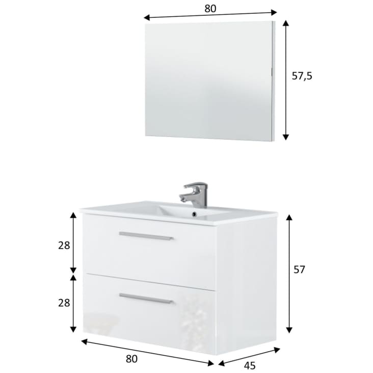 Pack de baño Compact blanco brillo moderno (INCLUYE LAVABO Y ESPEJO)