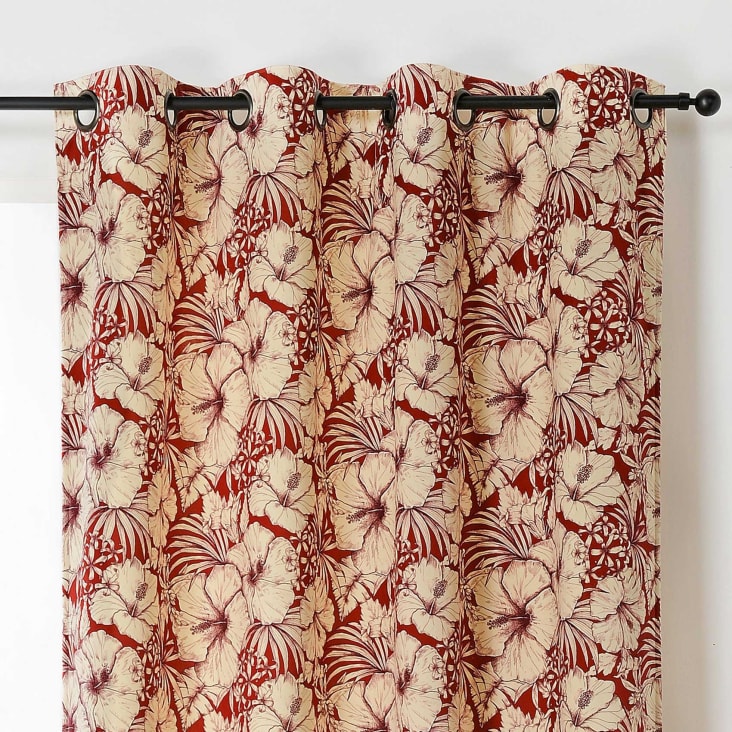 Rideau à motif floral polyester rouge 145x240 cm cropped-2