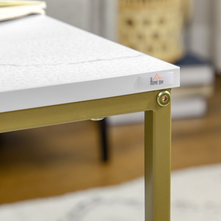 Lot de 2 tables gigognes art déco acier doré aspect marbre blanc cropped-8