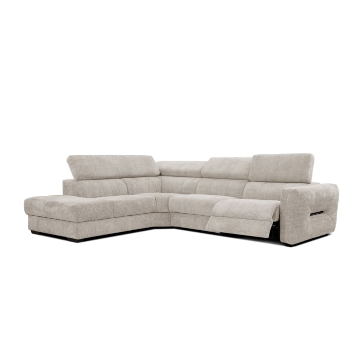 Canapé d'angle gauche 5 places avec une relax électrique tissu beige-Calvera