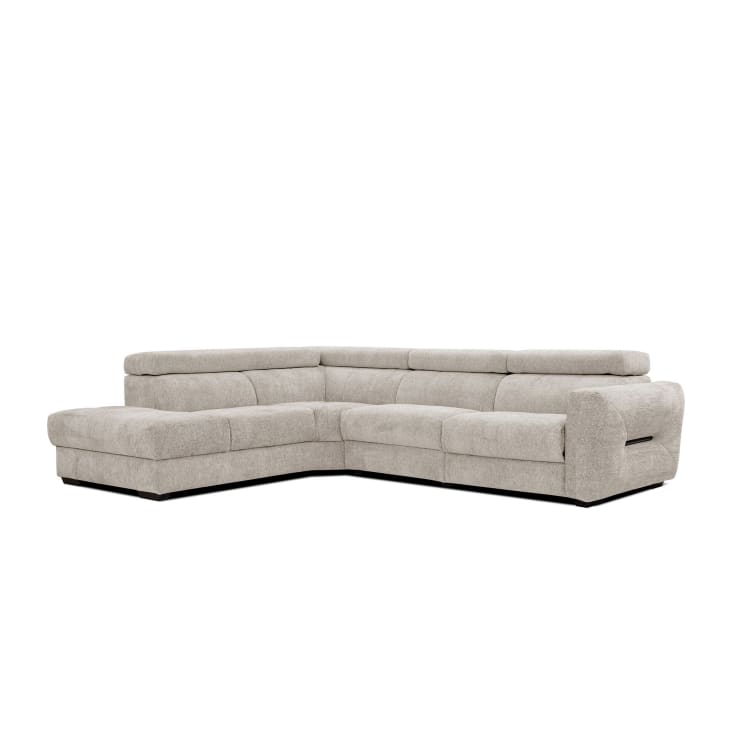 Canapé d'angle gauche 5 places avec une relax électrique tissu beige-Calvera cropped-3