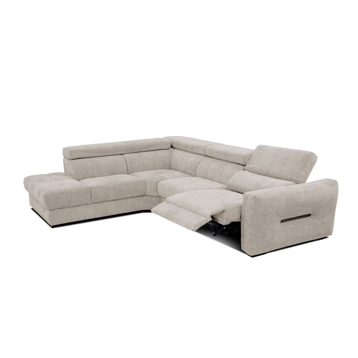Canapé d'angle gauche 5 places avec une relax électrique tissu beige-Calvera cropped-4