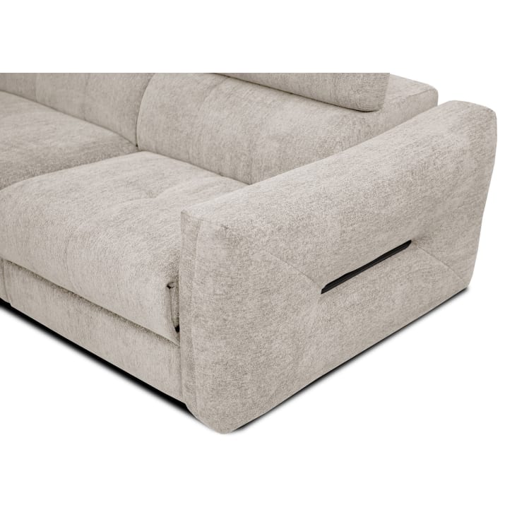 Canapé d'angle gauche 5 places avec une relax électrique tissu beige-Calvera cropped-6