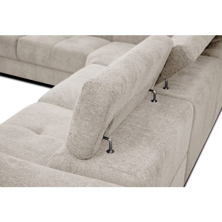 Canapé d'angle gauche 5 places avec une relax électrique tissu beige-Calvera cropped-7