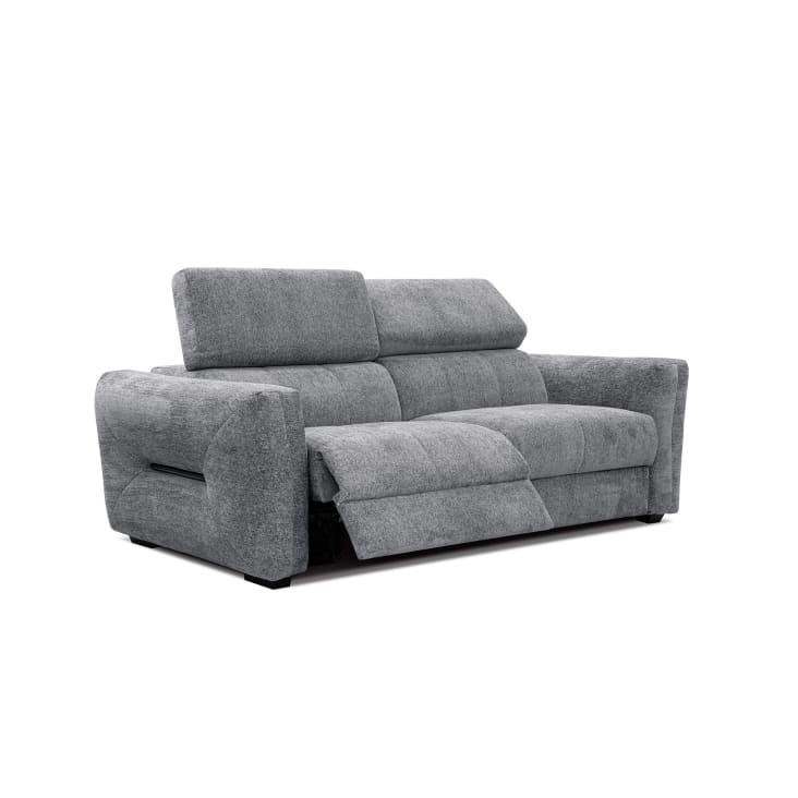 Canapé droit 3 places avec relax électrique à gauche tissu gris moyen-Calvera