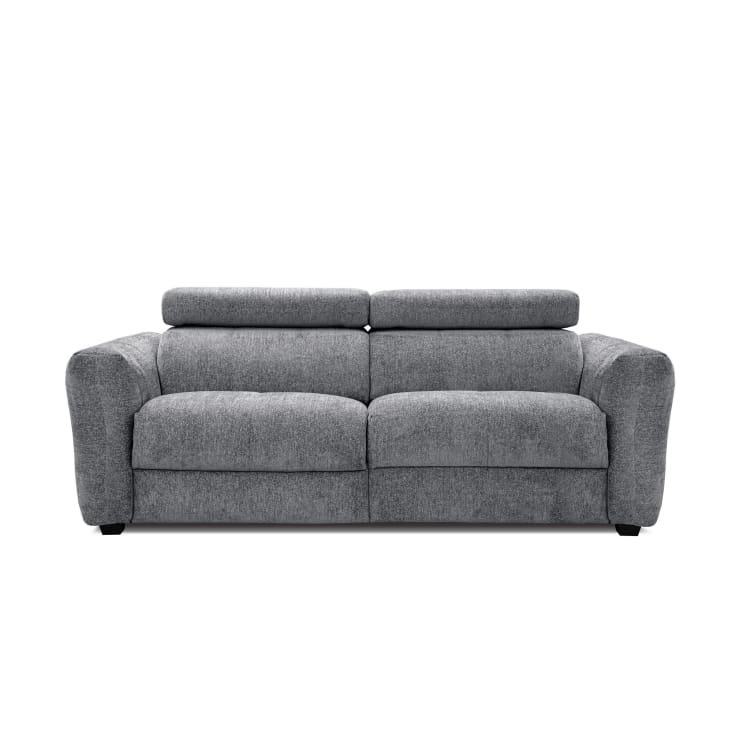 Canapé droit 3 places avec relax électrique à gauche tissu gris moyen-Calvera cropped-4