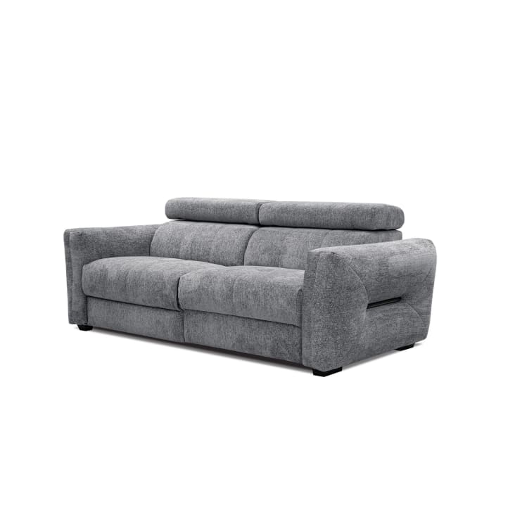 Canapé droit 3 places avec relax électrique à gauche tissu gris moyen-Calvera cropped-5