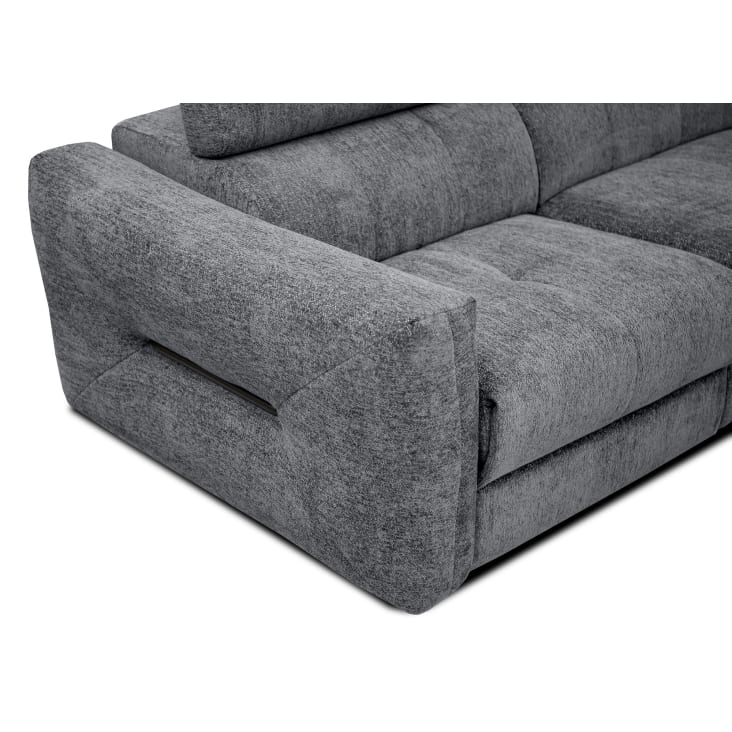 Canapé droit 3 places avec relax électrique à gauche tissu gris moyen-Calvera cropped-6