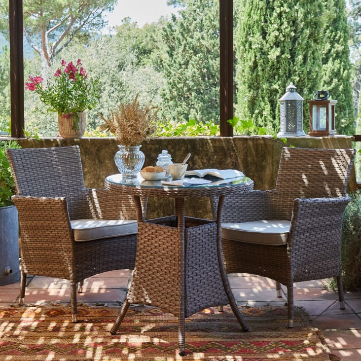 Conjunto de mesa redonda y 4 sillas de jardín Neila apilables