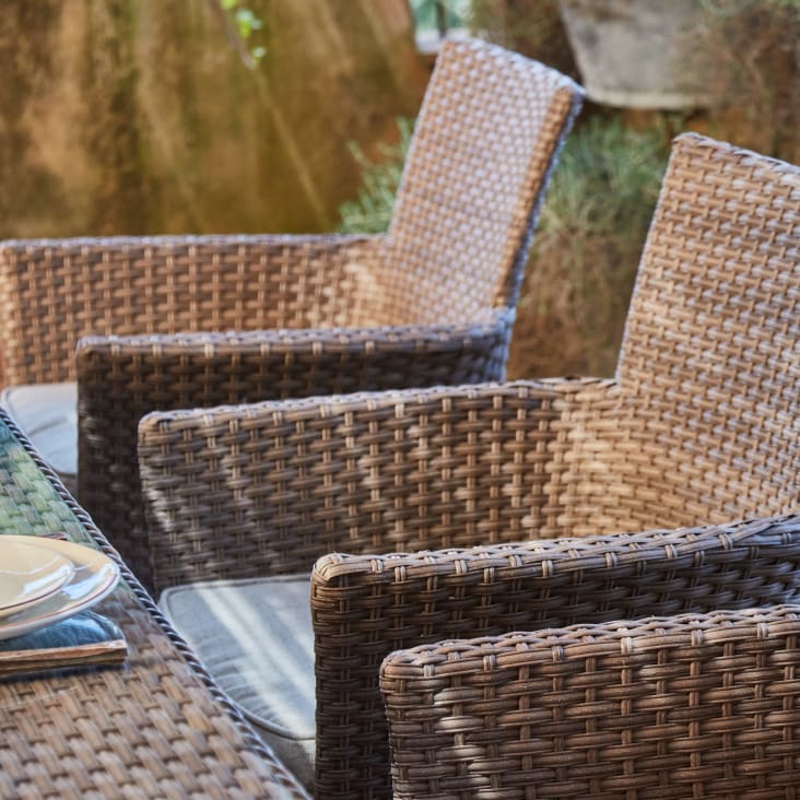 Conjunto comedor mesa redonda jardín 140 cm y 4 sillas ratán sintético y  aluminio – Bolonia - Kerama