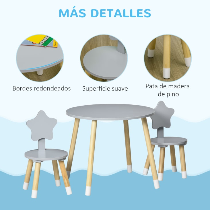Mesa y sillas infantiles 4 piezas MDF blanco y gris