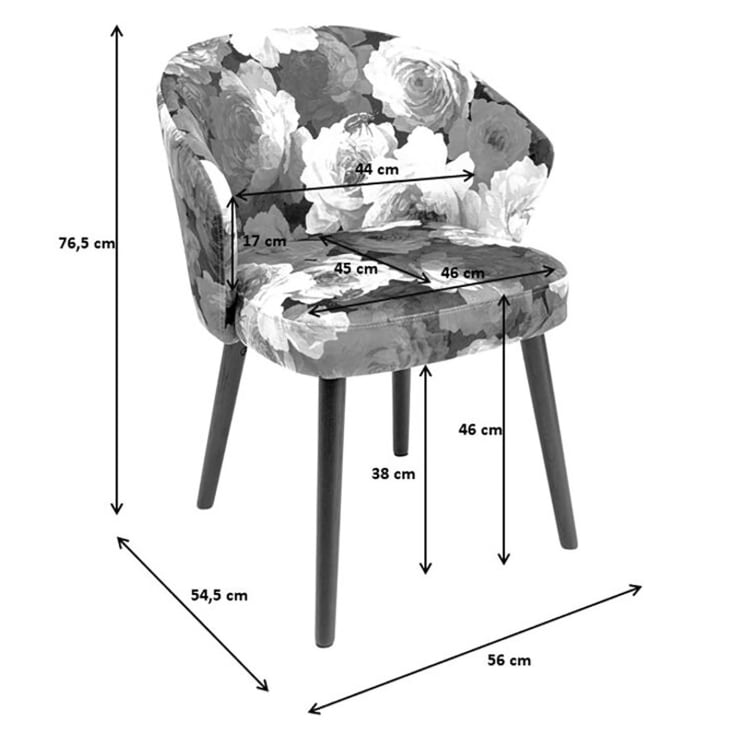 Chaise avec accoudoirs imprimés fleurs jaunes et chêne noir PIVOINES ...