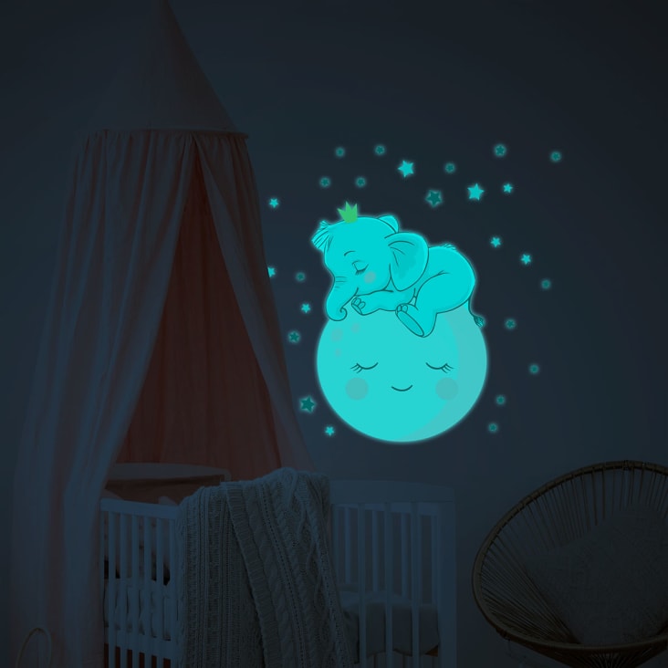 Sticker phosphorescent lumineux - AVENTURIERS DE L'ESPACE - Autocollant  mural plafond enfant fluorescent - 110x80cm