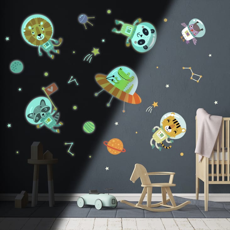 Stickers muraux Autocollants lumineux astronaute planète extraterrestre  étoiles