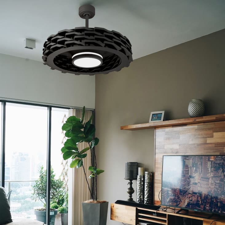 Ventilatore da Soffitto 5 Pale Legno con Lampada Luce LED e Telecomando  132cm