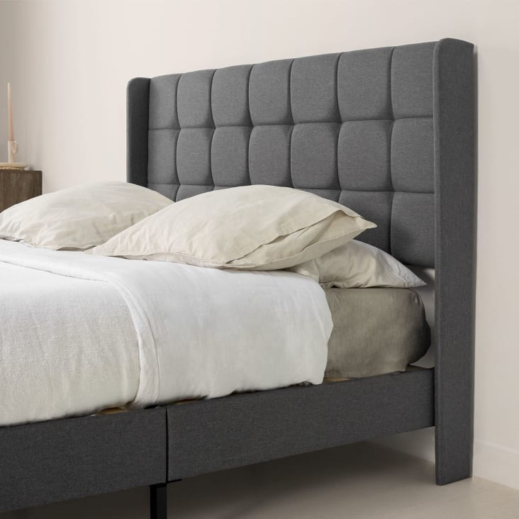 Estructura de cama tapizada de 30 cm, 150x190 cm, gris oscuro ESTHER