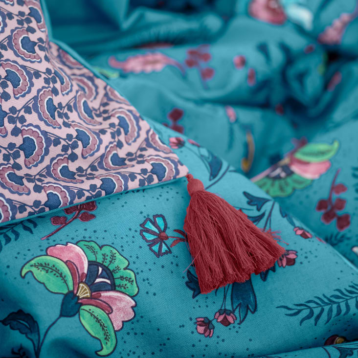 Taie d'oreiller carrée réversible coton et lin  bleu 64x64-Bombay cropped-3