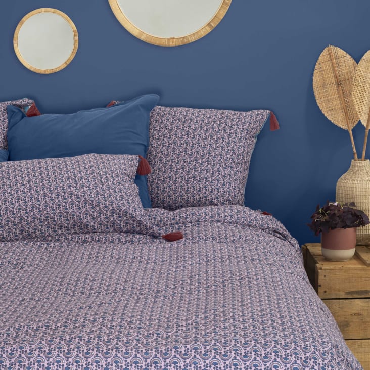 Taie d'oreiller carrée réversible coton et lin  bleu 64x64-Bombay cropped-4