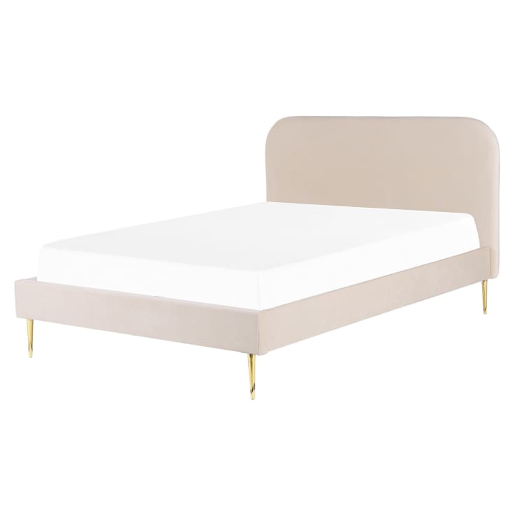 Letto con rete a doghe velluto beige e oro 160 x 200 cm Flayat