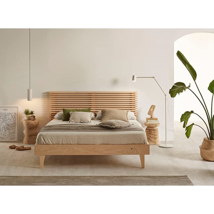 Cama de madera maciza, cabecero y base, válido colchón 150 x 190 cm