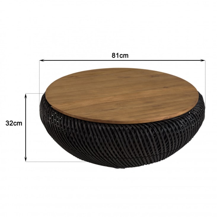 Petite table basse en rotin noir ronde - Talig Référence : CD_Bdc62B