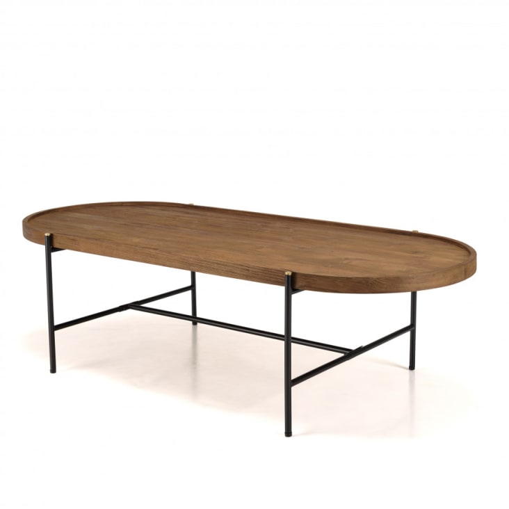 Mesa de centro ovalada con tablero de madera de teca reciclada 164 cm Alida