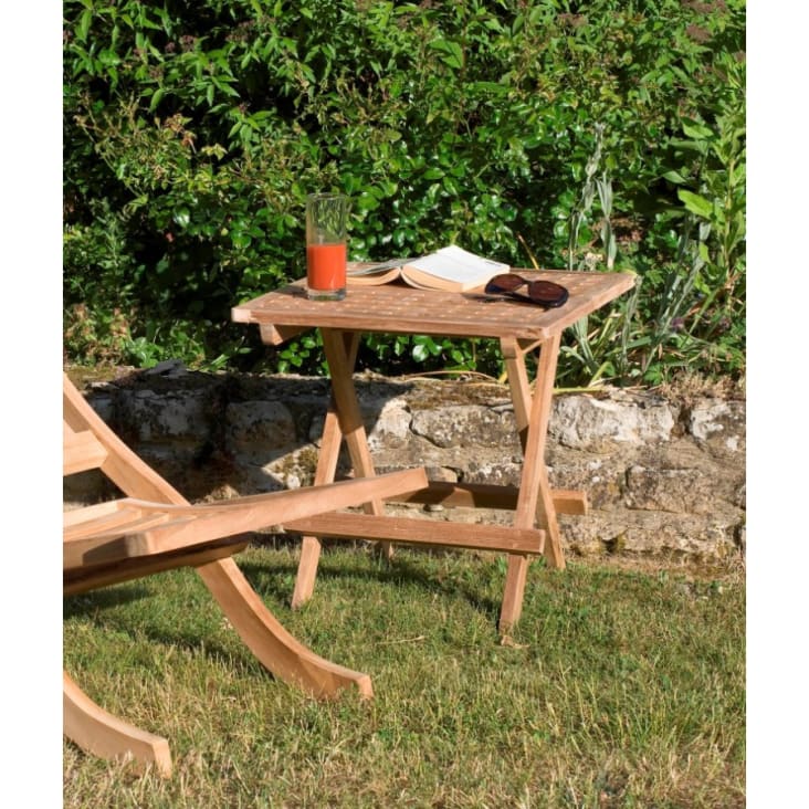 HANNA - Table de jardin 2 personnes - carrée pliante 70x70cm en bois teck  huilé