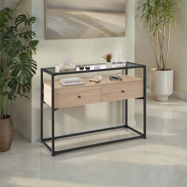 Console Versa In Stile Industriale | Mensola D'ingresso In Metallo Nero | Mobile Sottile Con Ripiano | Design Moderno E Robusto Per Soggiorno E Ufficio | Dimensioni: 60x30x110 Cm
