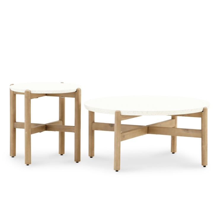 Set 2 Tavolini da Salotto Impilabili Stile Nordico con Gambe in Legno Bianco