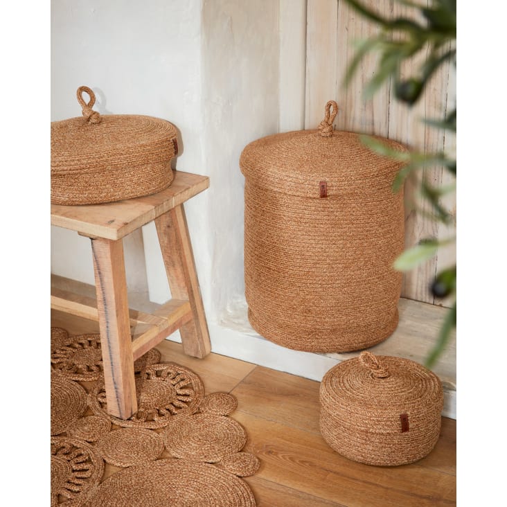 Conjunto de 2 cestas de yute beige/blanco 50 cm GAJAR 