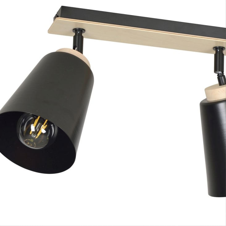 Plafonnier LED ALINA en métal noir et bois naturel - Keria et Laurie Lumière