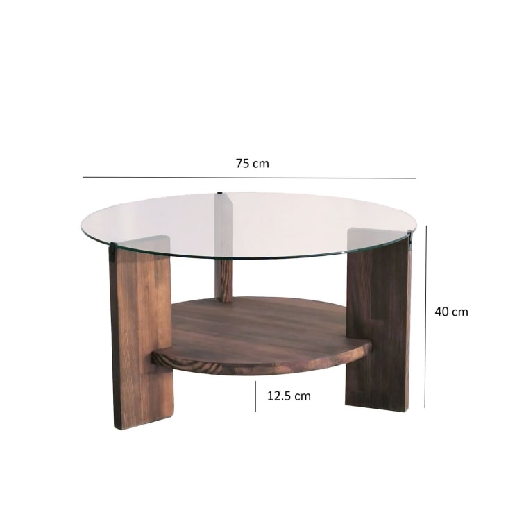 Table basse industrielle ronde 2 plateaux verre et bois - Made In Meubles