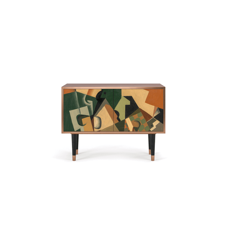 Buffet bas  multicolore 2 portes L 94 cm-GLASS AND CHECKERBOARD BY JUAN GRIS