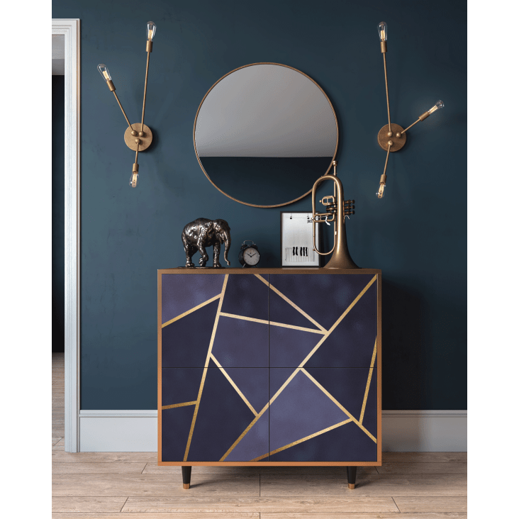 Grand Buffet Meuble Laqué Bleu Foncé 4 Portes 3 Tiroirs