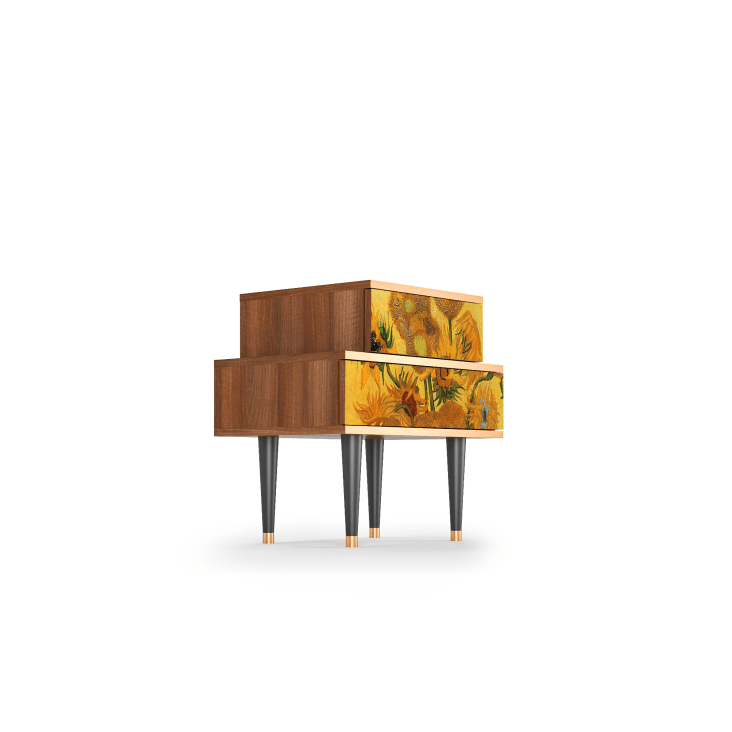VEDECASA Comò Van Gogh Con 12 Cassetti In Tessuto - Struttura In Metallo, Piano In Legno, Mobile Alto Per Camera Da Letto E Ingresso, 99x30x100 Cm